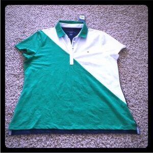 NWT Tommy Hilfiger Soccer polo shirt Sz XL w/white, green&navy blue color blocks